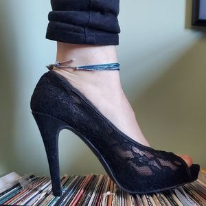 Black Lace Open Toe Pump